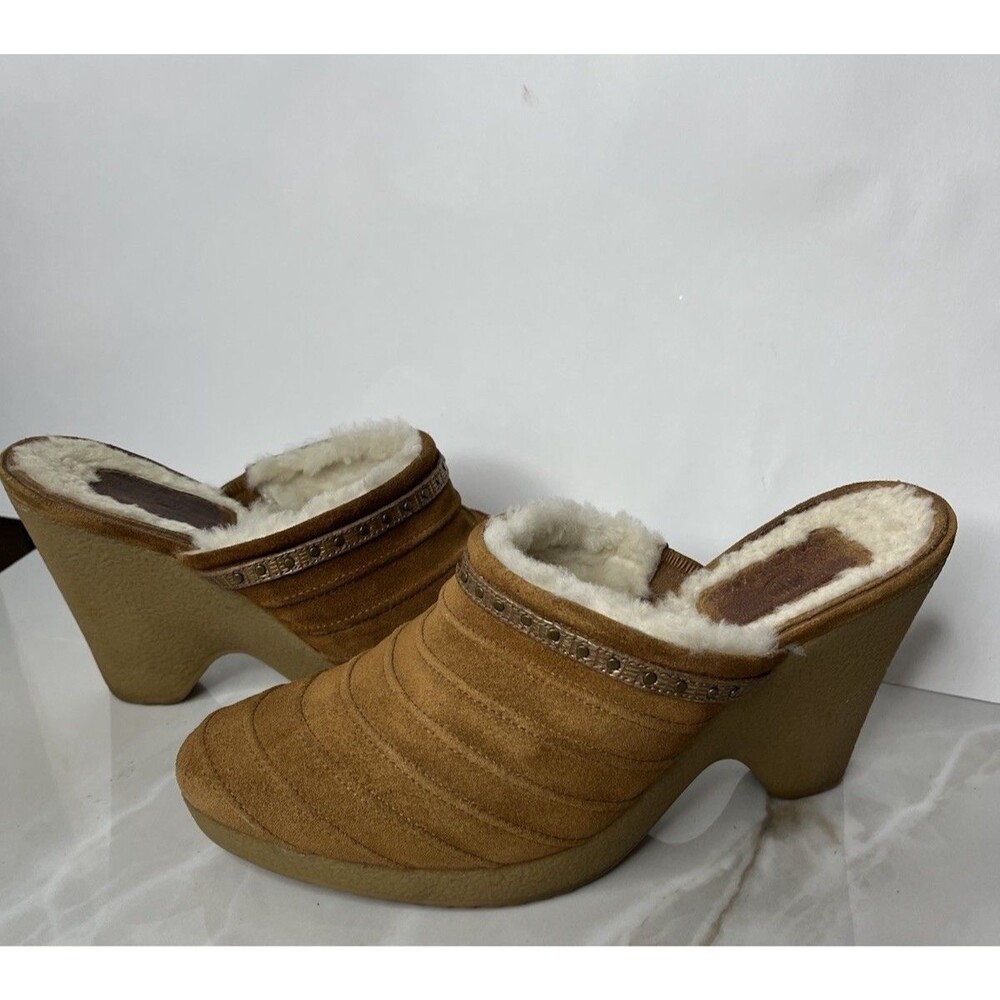 Cole Haan Womens Shoe D20787 Suede Fur Devon Clog Mules Slip On Wedge Heels Sz 8